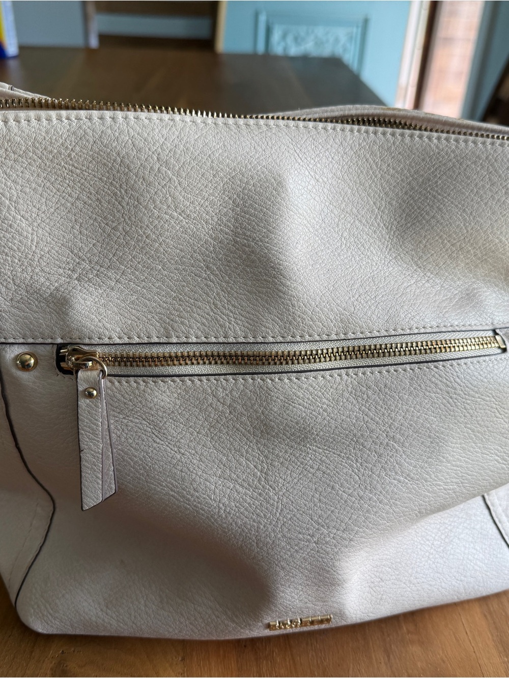 Rosetti Cream Tote with Front Zip and Gold Hardware